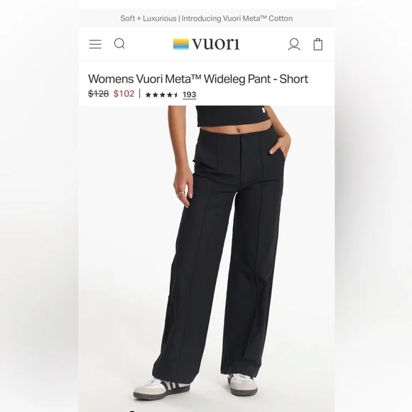 Vuori Women’s Meta Wideleg Pant (short inseam) size Small in Black. - Picture 1 of 8